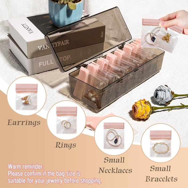 Qryval Jewelry Organizer and Storage Box with 24 EVA Anti Tarnish Bags, Travel Acrylic Case for Earrings, Necklaces & Rings, Elegant Gift for Women & Girls (S&Organizer(Brown)) - Image 5